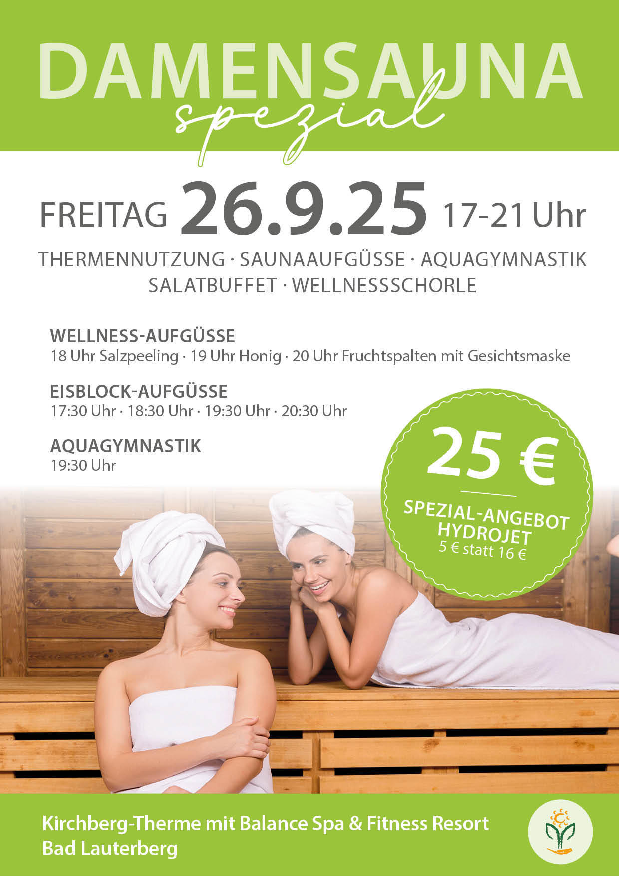 Damensauna 26.09.2025 von 17 bis 21 Uhr